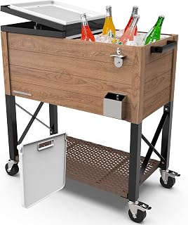 Permasteel 80 Quart Party Cooler, Rolling Ice Chest with Wheels and Handles for Indoor Outdoor Patio