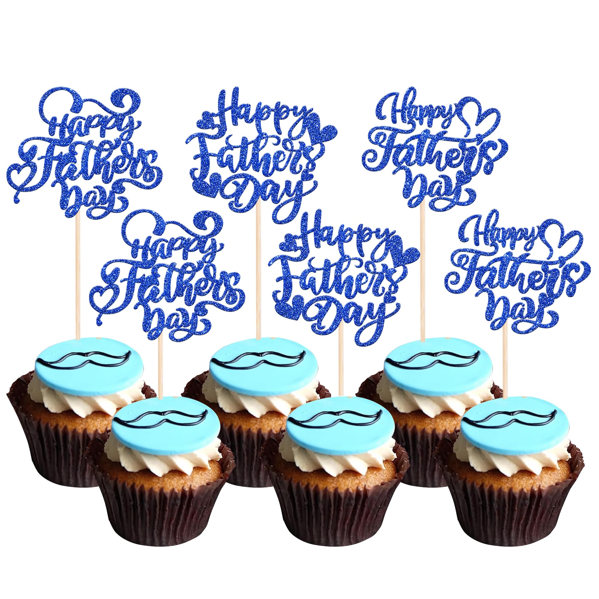 Xsstarmi 24 Pack Happy Father's Day Cupcake Toppers Happy Fathers Day Party Decorations Love Daddy Best Father Cupcake Picks for Happy Father's Day Party Cake Decorations Deep Blue