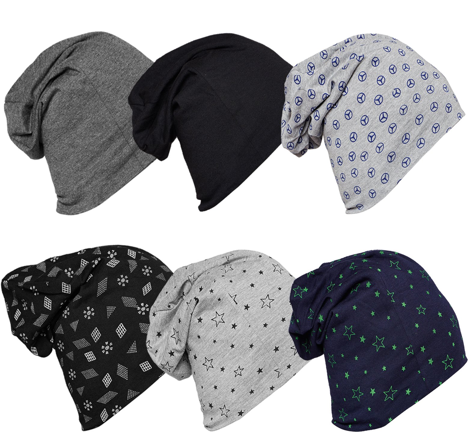 Mack JONNEY Multicolor Cotton Beanie Hat for Men(Pack of 6)-Cap_Ab_Prt-1N1M2B4M_06-New