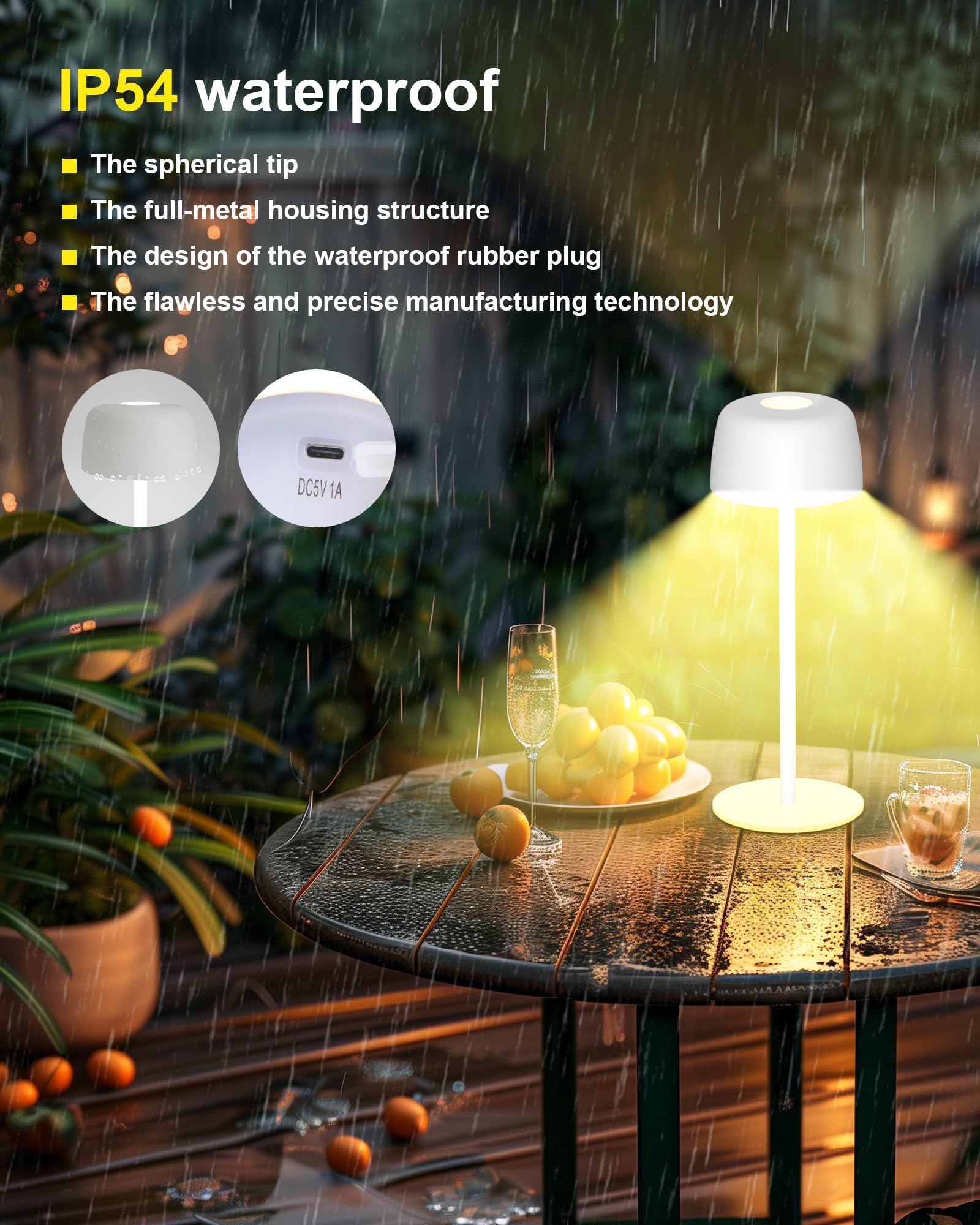 Lampada da Tavolo Senza Fili Metallo, H:25cm Lampada da Comodino Ricaricabile USB-C, 3 Temperature Colore, Lampada da Scrivania IP54 Impermeabile per Ristorante, Camera da Letto, Bar