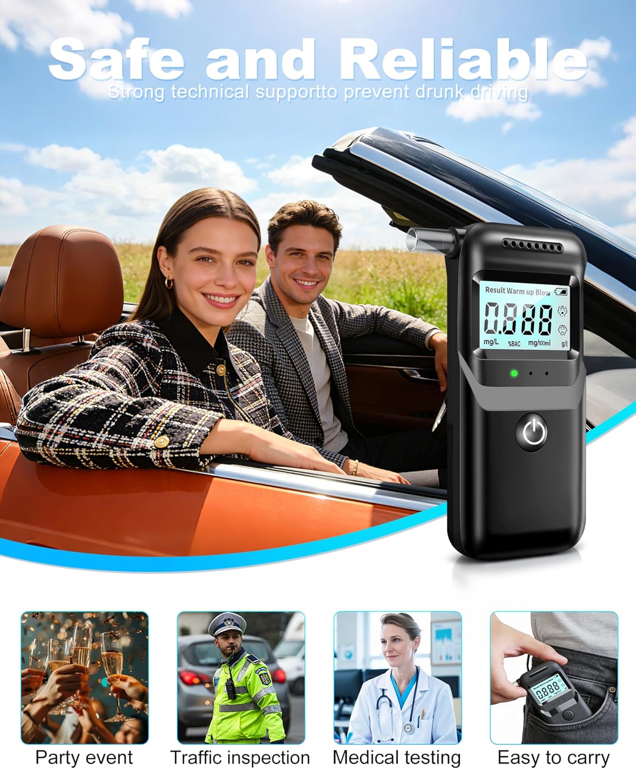 Breathalyzer, 2026 Upgraded Breathalyzers for Alcohol with LCD Digital Display, Personal Portable Alcohol Breathalyzer Tester for Home and Party Use, 5 Mouthpieces