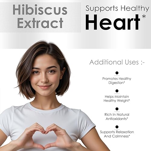 Miniatura 4 de AMALTH Cápsulas de hibisco  1650 mg de fuerza equivalente 151 extracto de hibisco concentrado  Vegano, sin OMG, sin gluten  120 cápsulas vegetales