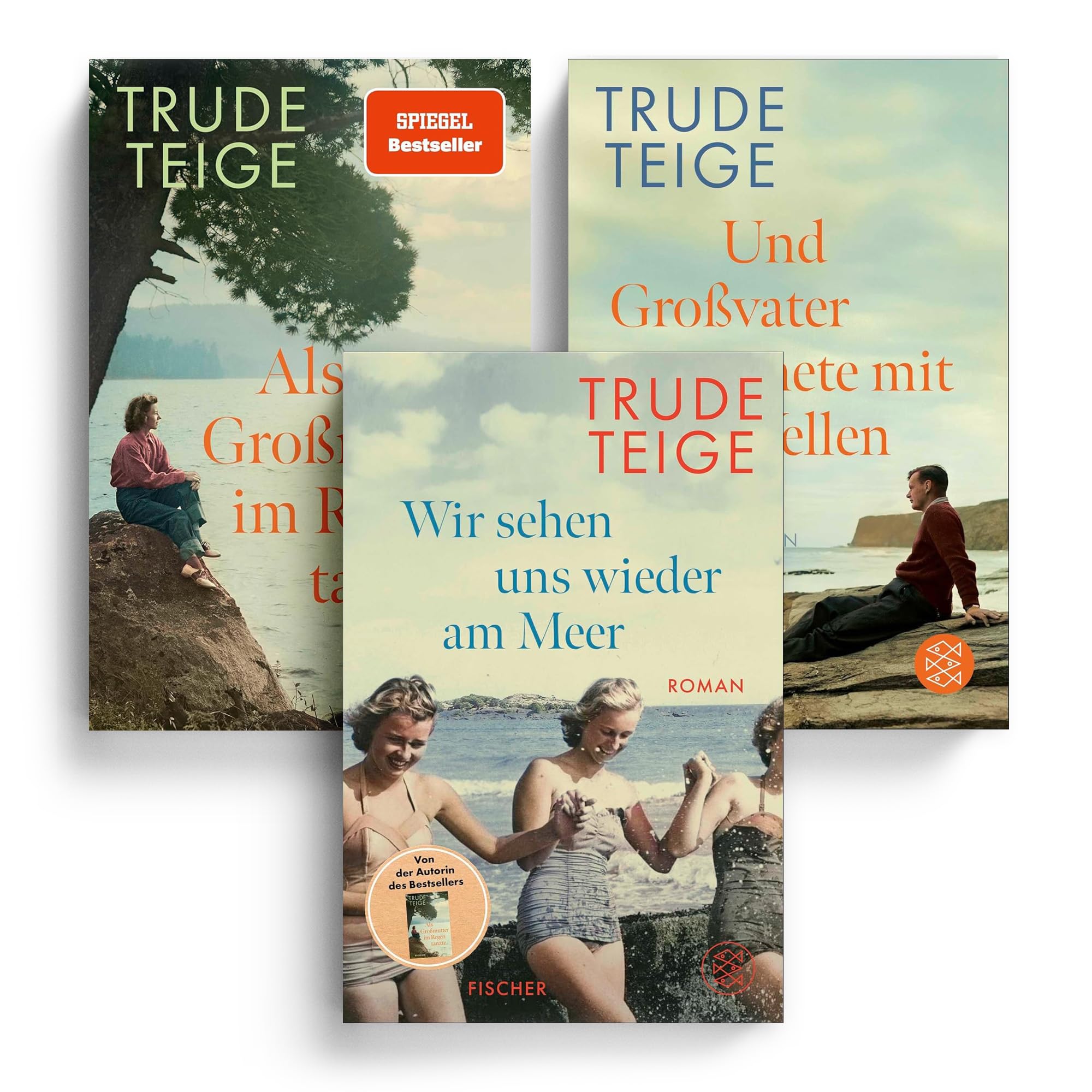 Trude Teige Bücherset Bestseller Roman-Trilogie mit Lesezeichen – Als Großmutter im Regen tanzte, Und Großvater atmete mit den Wellen & Wir sehen uns wieder am Meer – Familienroman über Generationen