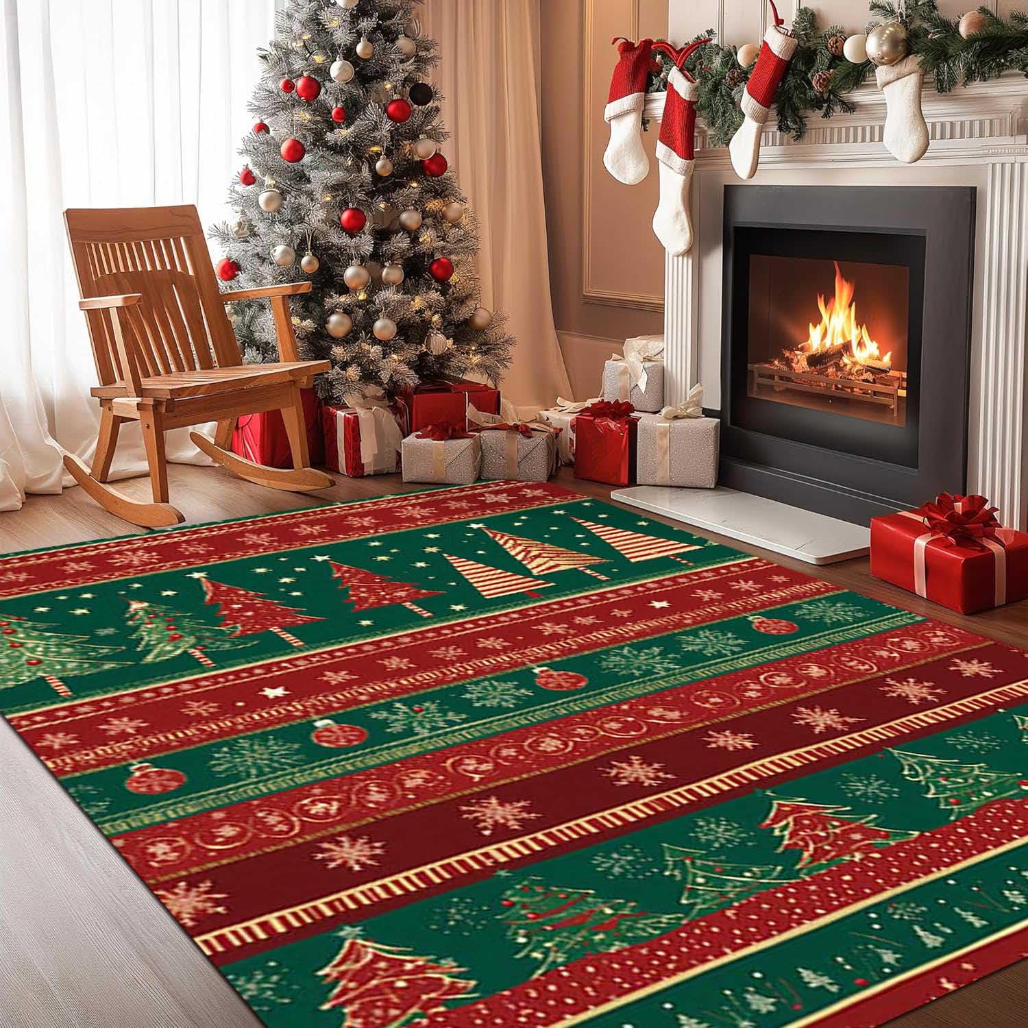 Alfombra 160x230 con Patrón Navideño,Alfombra Salón de Navidad,Alfombra Cocina Lavable de Navidad,Alfombra Comedor de Decoración Antideslizante,Alfombra Navideña 3D para el Hogar,E,80x120cm