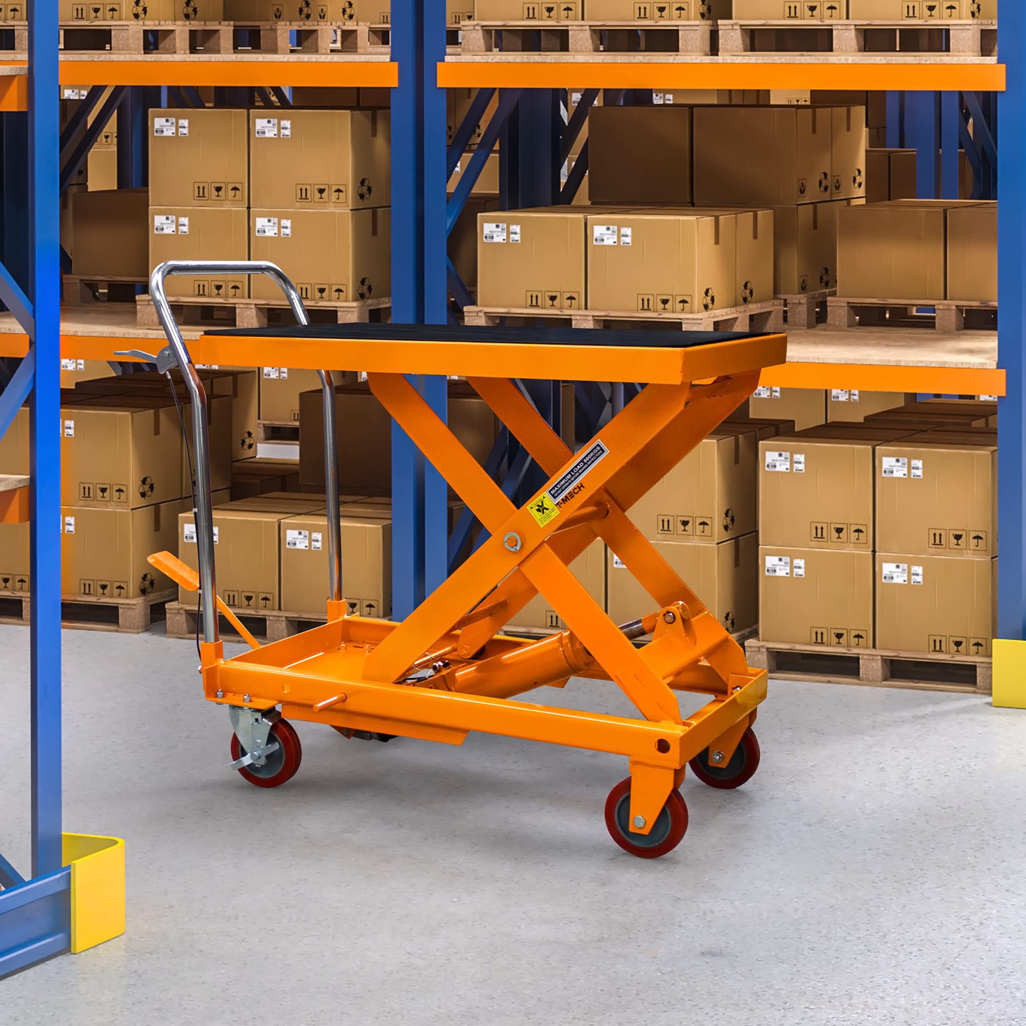 Pedana Idraulica 500KG 1100LBS Carrello mobile Carrello multi altezza Posizione di blocco pedale manuale Tappetino in gomma antiscivolo rimovibile 4 ruote 2 bloccaggio 81cm x 51cm