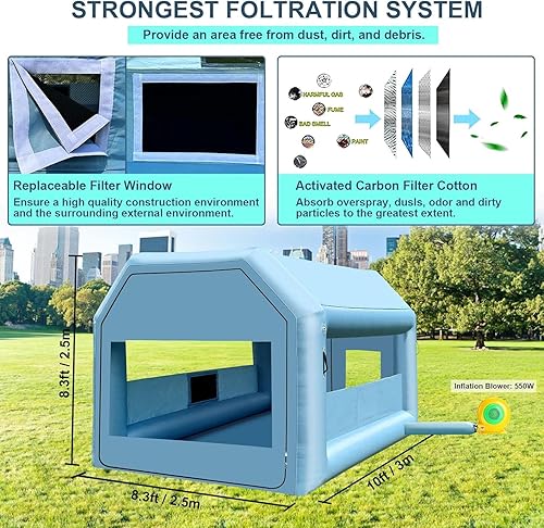 Miniatura 2 de LVAOSTT Cabina de Pintura 10x8.2x8.2 Pies Cabina de Pintura Inflable Carpa de Cabina de Pulverización Portátil con Sistema de Soplador y Filtro de