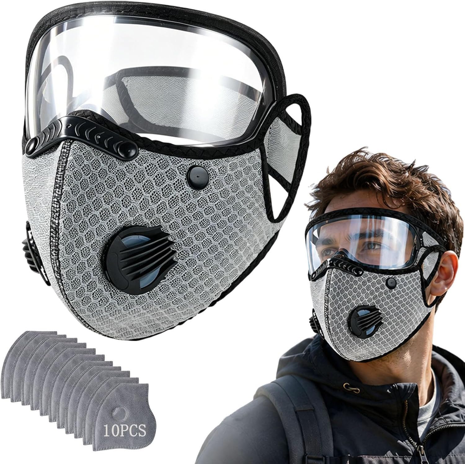 Reusable Carbon Filter Dust Mask with Adjustable Goggles (Gray)