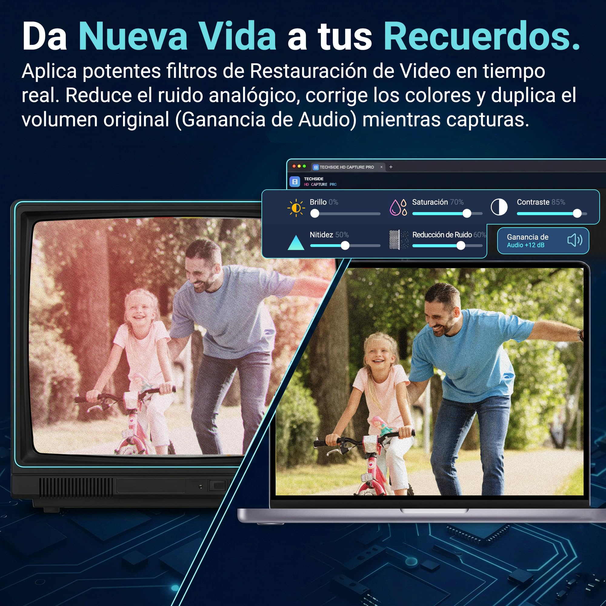 TechSide Video Grabber 2026 | Capturadora de Vídeo y Convertidor VHS a Digital USB 2.0 | Grabador Hi8 DVD PC Mac Windows 11 10 | Digitalizadora de Cintas en Formato MPEG MP4 | Nuevo Software 1080p