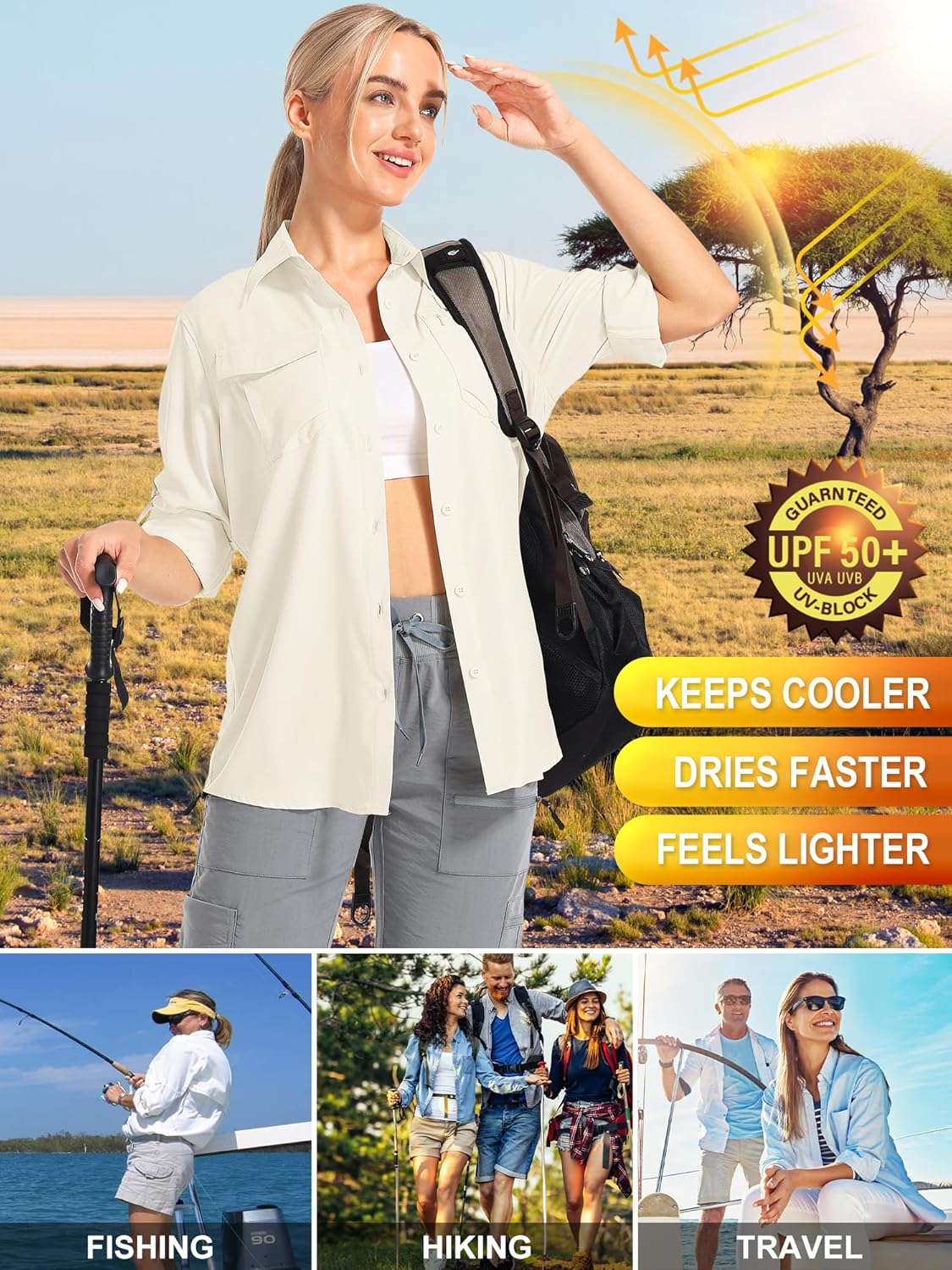 Women's UPF 50 Long Sleeve UV Sun Protection Shirts Hiking Safari Fishing Travel Shirts - Image 6