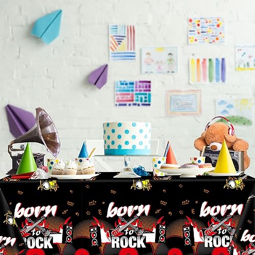 Miniatura 4 de gisgfim 3 manteles de fiesta temática de rock de 108 x 54 pulgadas, suministros de decoración de fiesta mecedora de estrella de rock, fundas de mesa