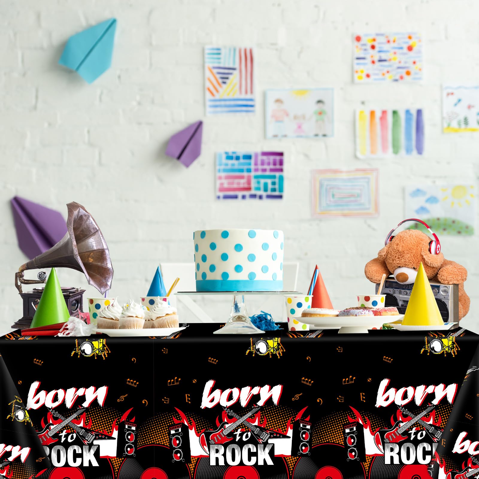 Rock Themed Party Tablecloths – 3 Pack, 108x54 Inch, Guitar & Music Design, Plastic