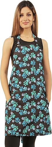 Ladybird Line 607 - Delantal impermeable para peluqueros de mascotas con estampado de patas azules para peluqueros de mascotas, (talla única), Azul