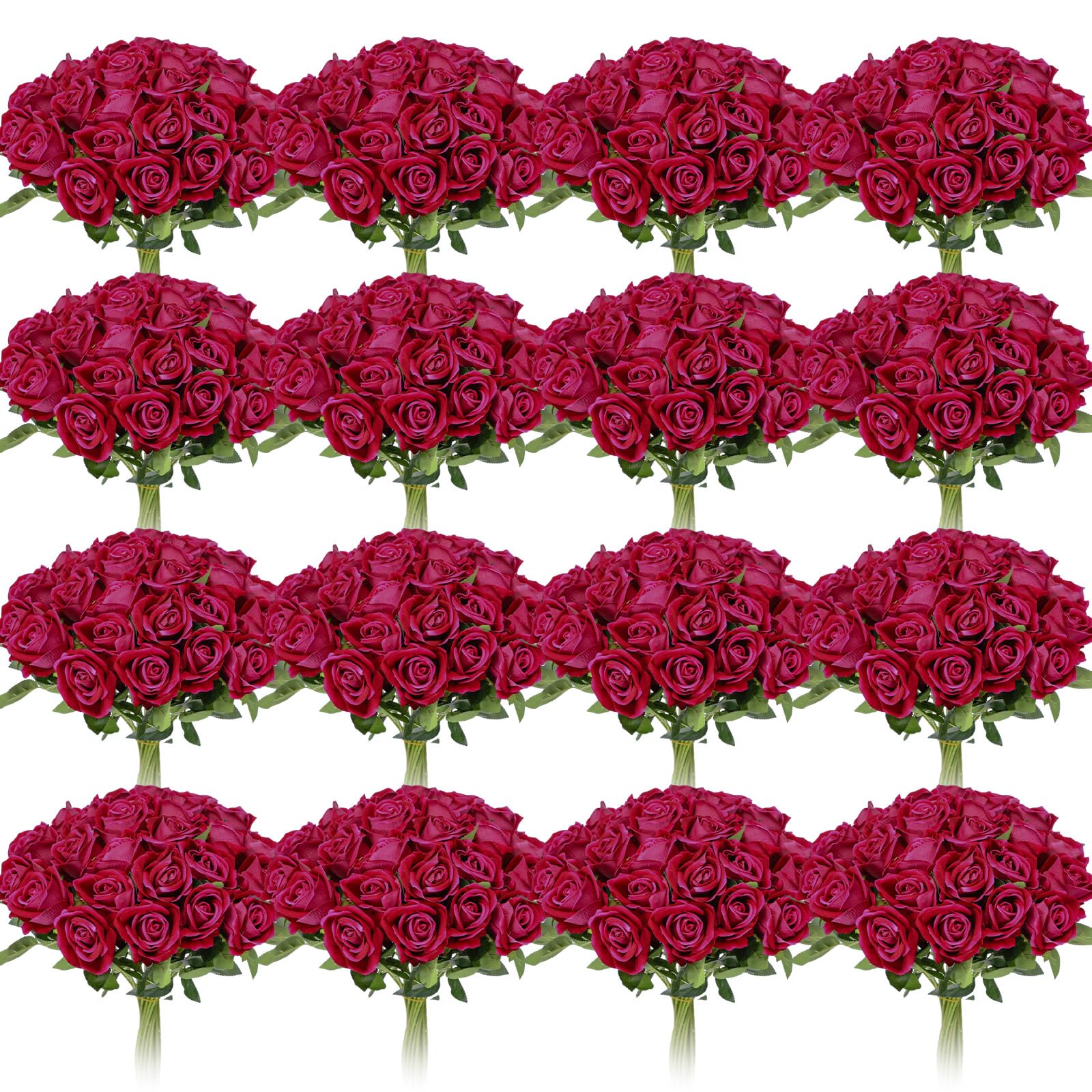 150 Pcs Artificial Silk Rose Flowers, Realistic Faux Rose with Long Stems Fake Roses Bouquets for Valentines Day Wedding Home Party Decor Bridal Bouquet DIY Floral Arrangement(Rose Red)