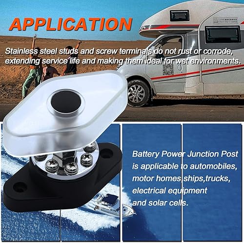 Miniatura 7 de 2 piezas 300A barra de autobús resistente M8 Tornillos 8X#8-32 para batería positiva negativa Power Junction Post Buss Bar Kit en rojo y negro