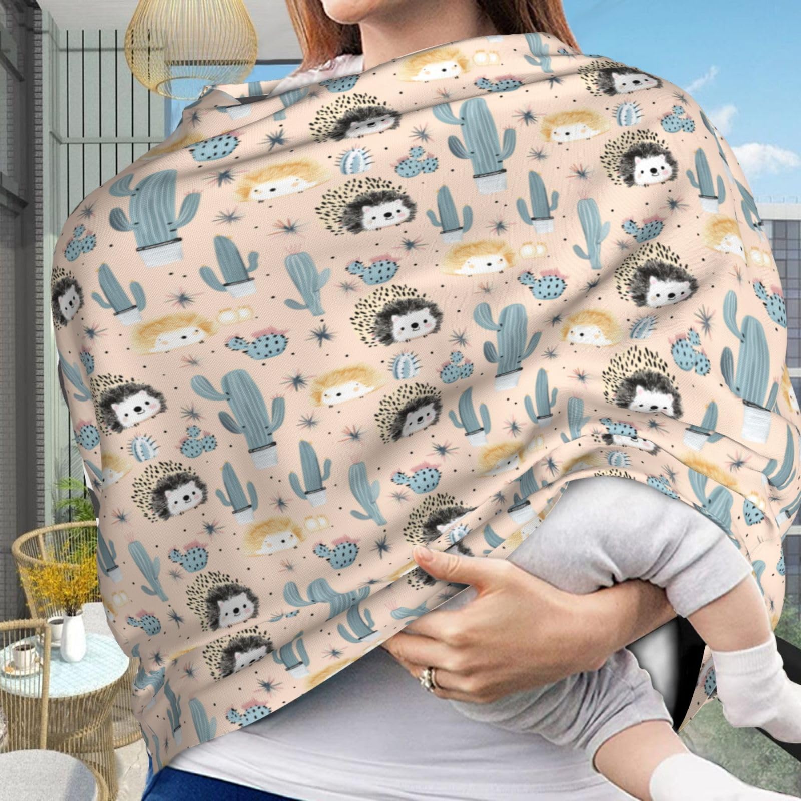 Muishi Cute Hedgehog with Cacti Baby Car Seat Covers Carseat Canopy Soft Infant Stroller Cover Nursing Breastfeeding Covers for Girls Boys Newborn