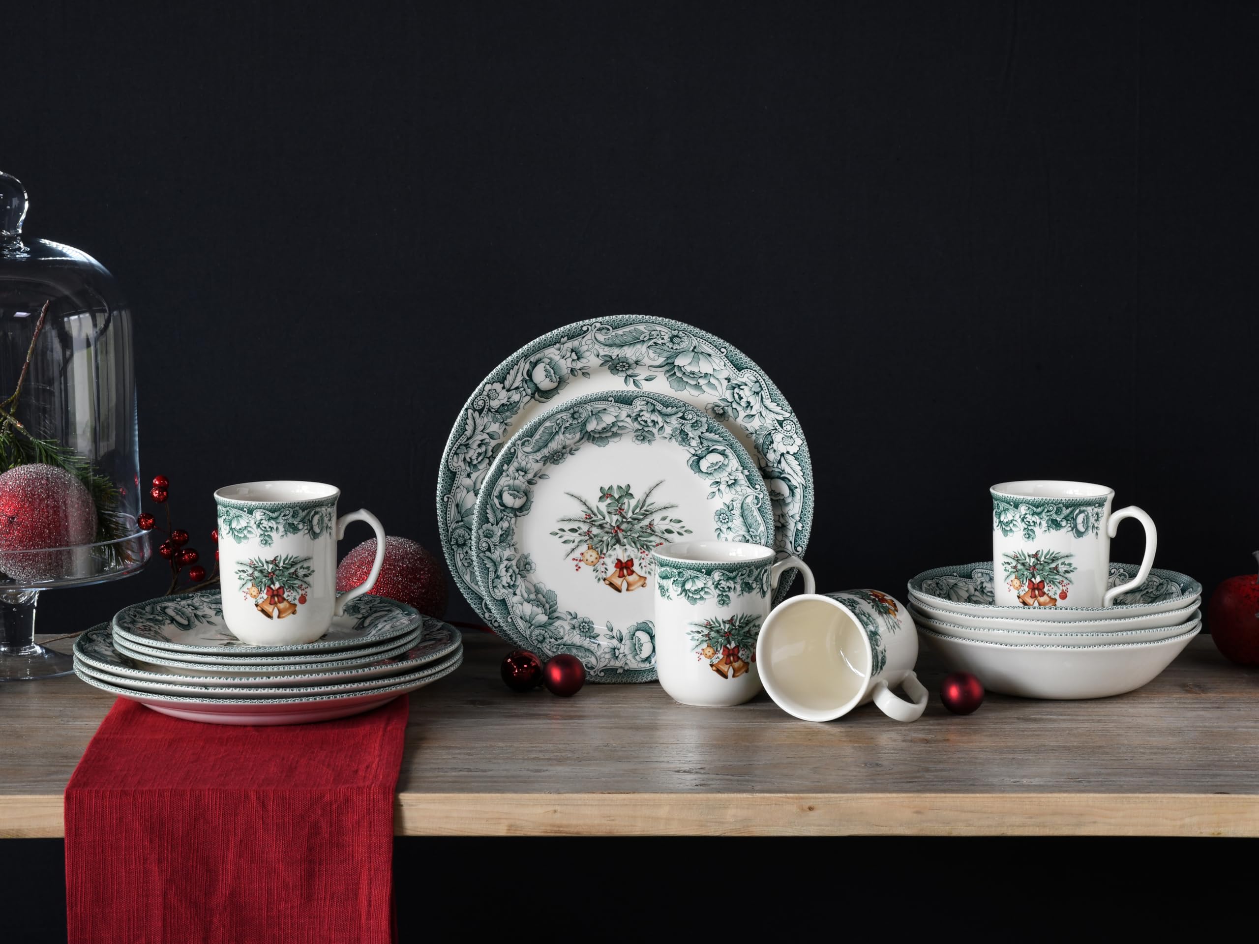 CreaTable, 16959, Série Noël Vert, Set de vaisselle 16 pièces, service combiné en faïence