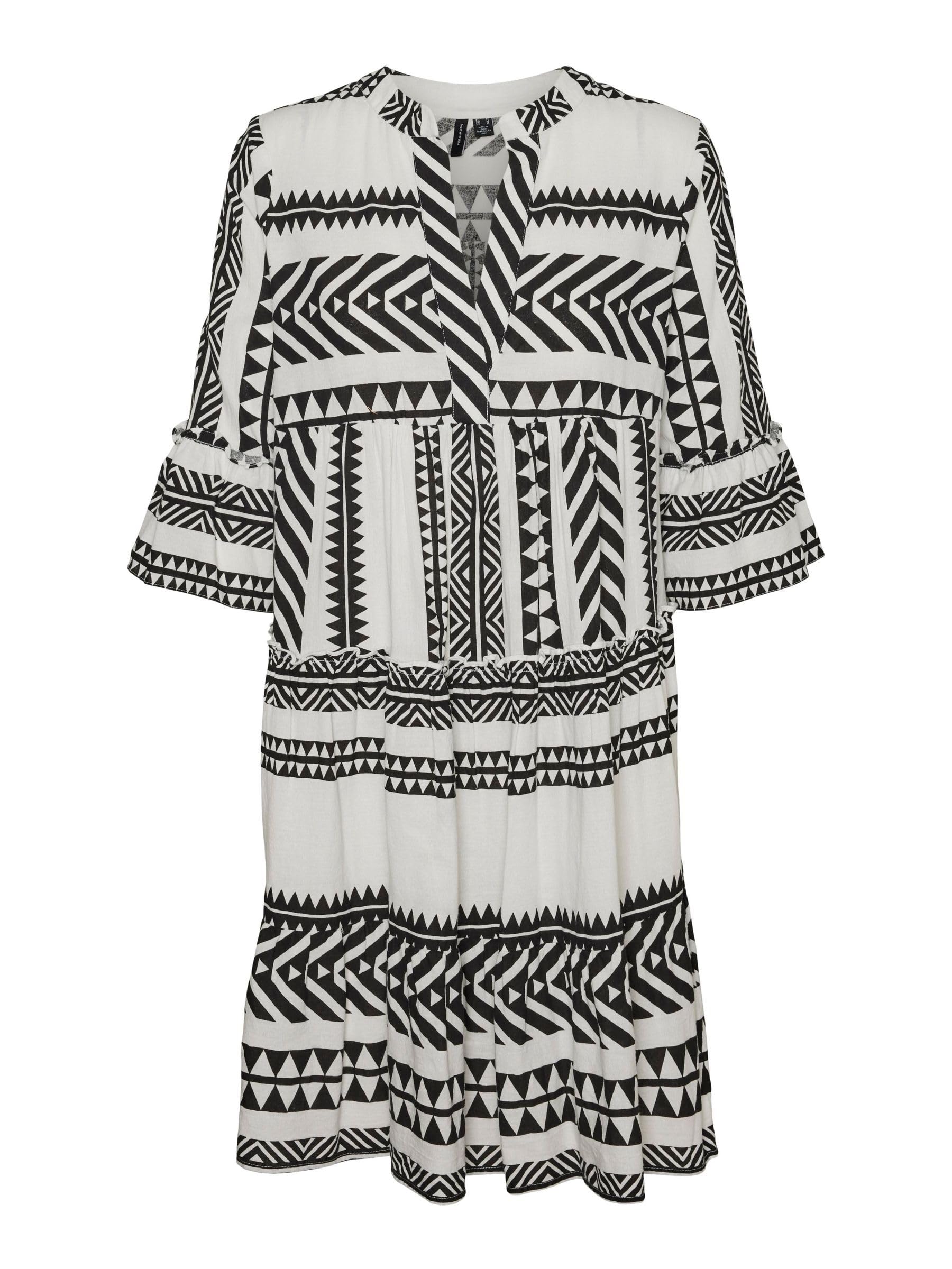 VERO MODA Women's Tunic, Snow White/AOP: Ibiza Black, XS