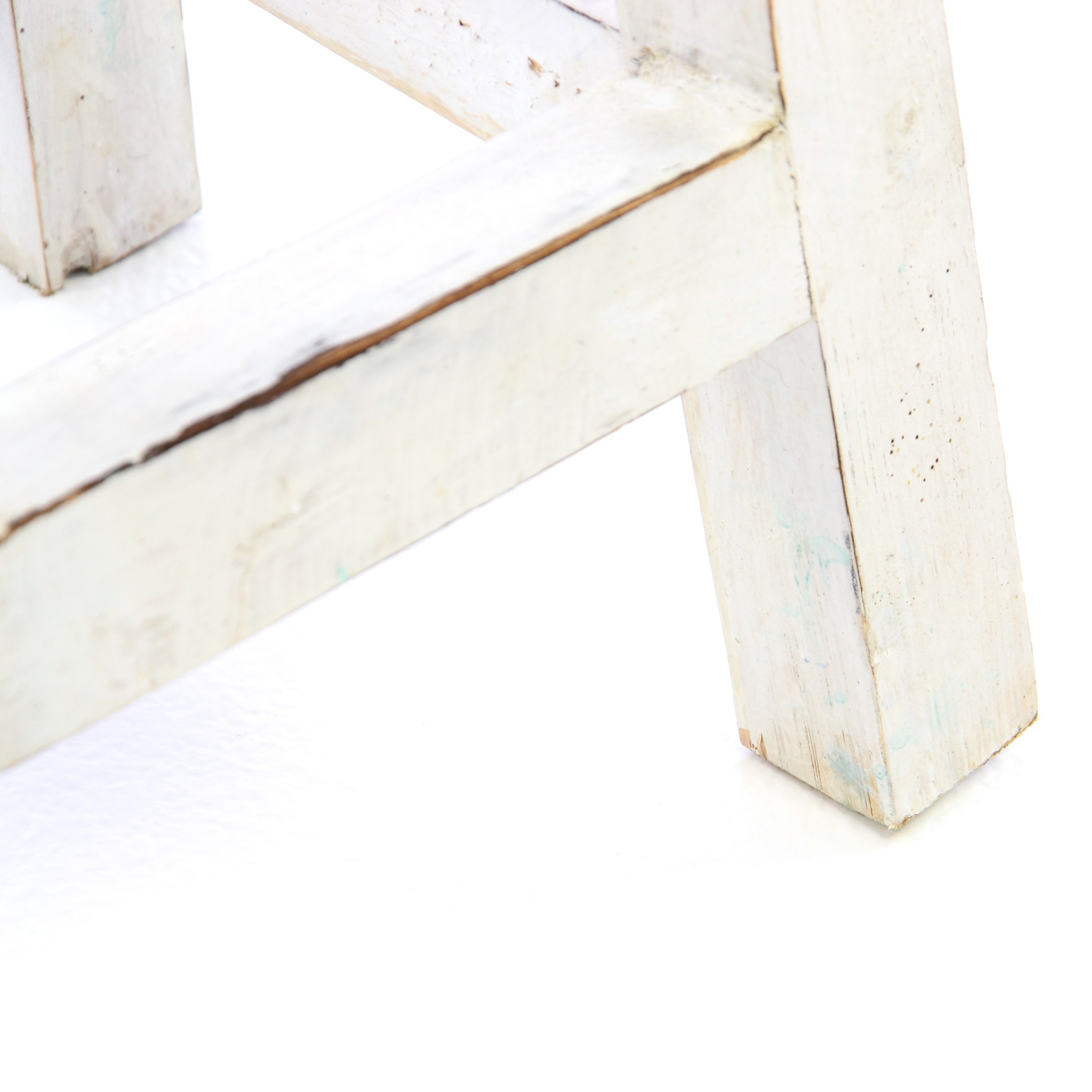 Divero Rustikaler Hocker SALOU aus Holz im Vintage-Look –Farbe: weiß