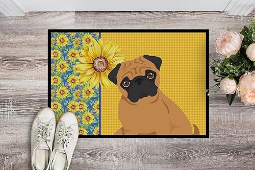 Miniatura 2 de Caroline's Treasures WDK5470MAT - Felpudo de verano con girasoles de albaricoque, pug, 18 x 27 pulgadas, tapete para puerta delantera, interior y