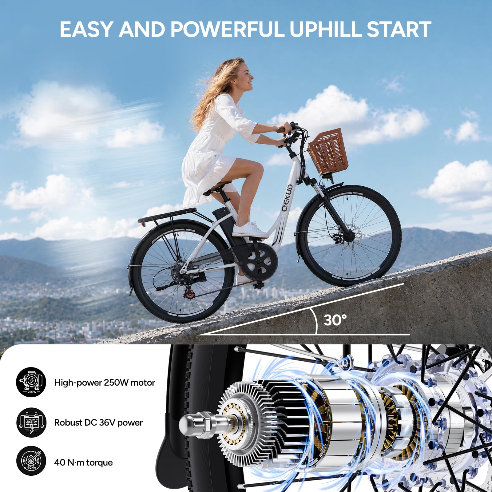 E-Bike Damen/Herren, 26 Zoll/27.5 Zoll Elektrofahrrad, mit 36V 13Ah Li-Ion Akku, 250W Motor, Reichweite bis zu 90-100KM im Hybrid Modell