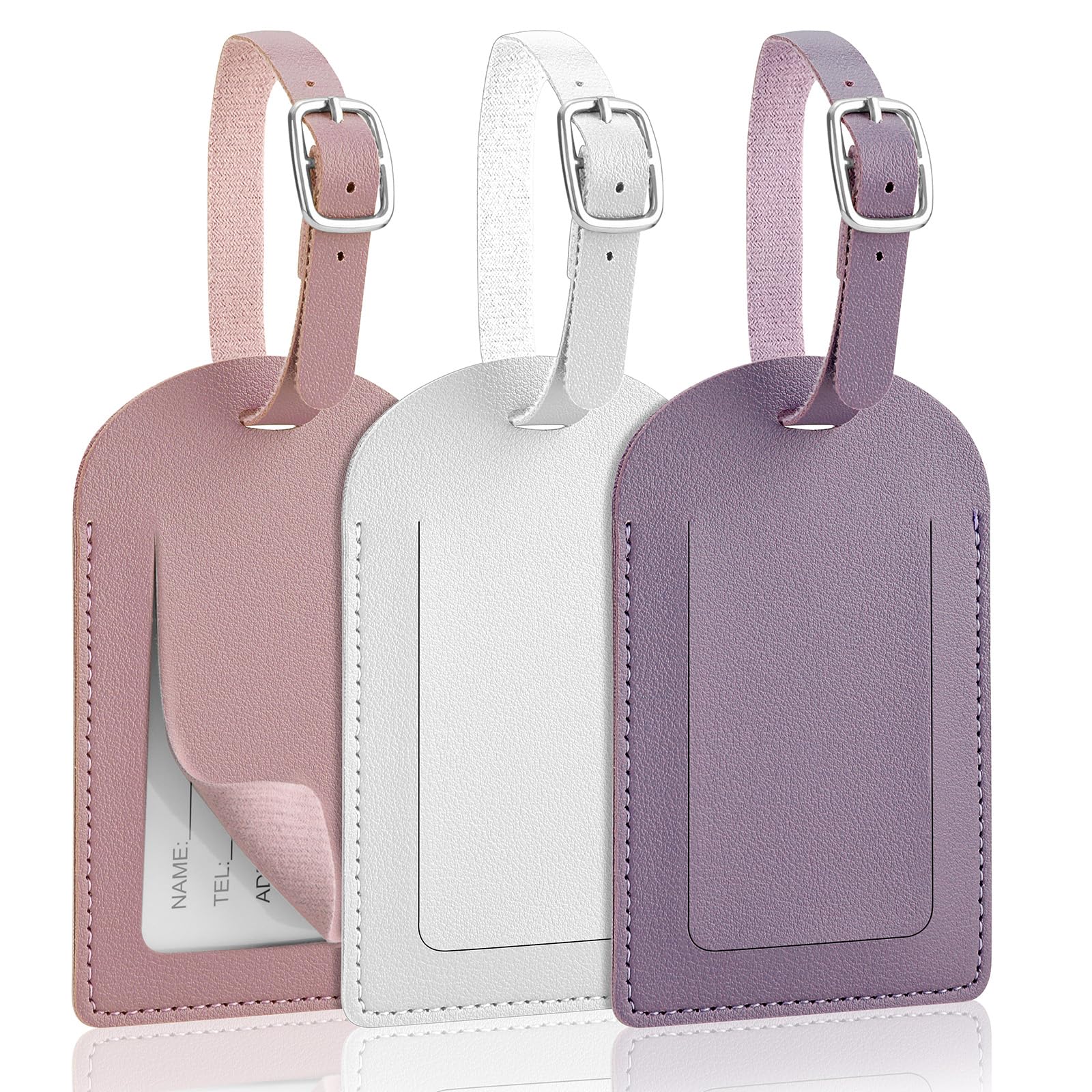 AiQInu Pack of 3 Suitcase Tags, PU Leather Luggage Tags for Suitcases with Name Plate, Suitcase Tag with Adjustable Buckle, Address Tag Suitcase for Business Trips, Air Travel
