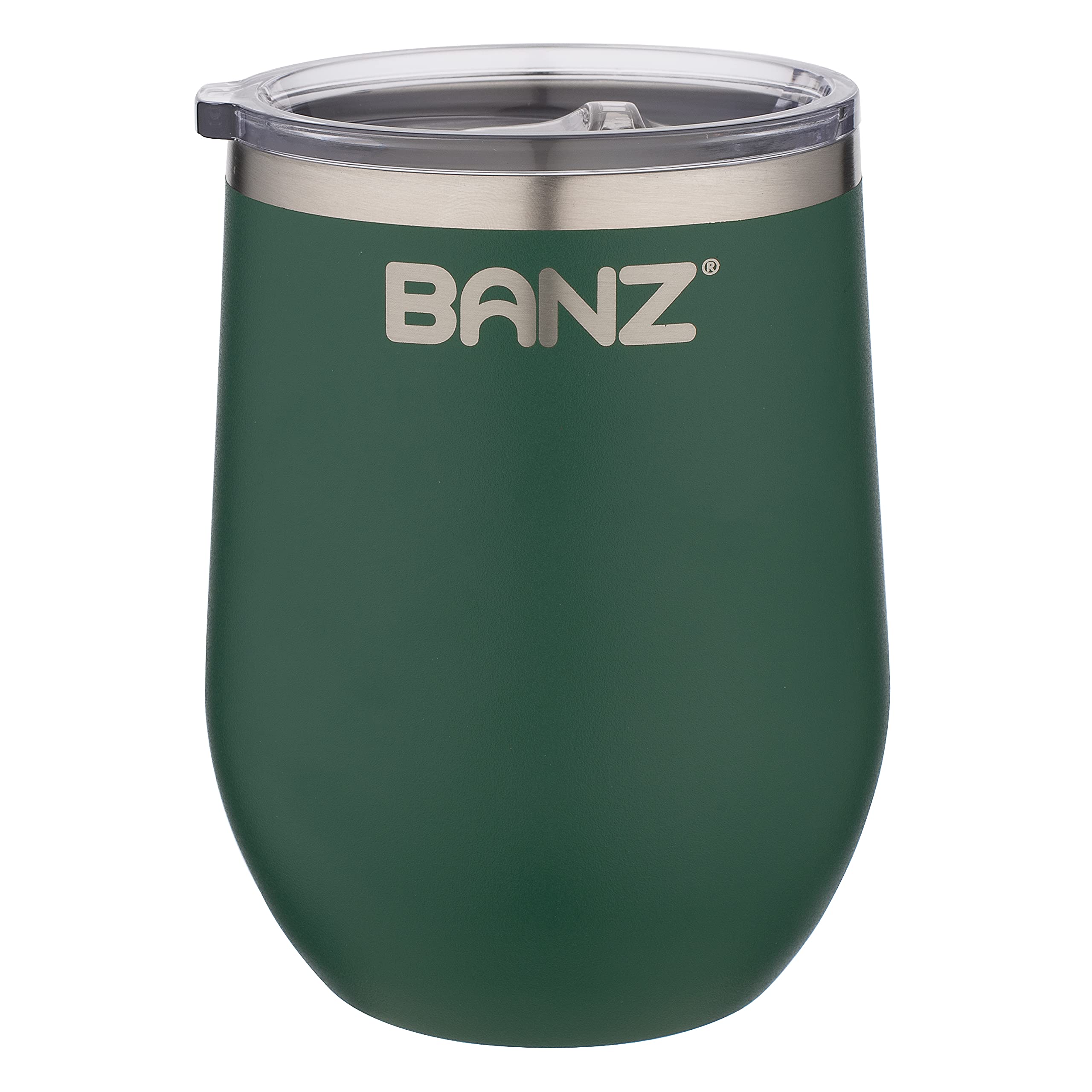 BANZ Double Walled, Insulated Travel Wine Tumbler - Stainless Steel and Re-useable Vacuum Insulated - 350 ml - Green