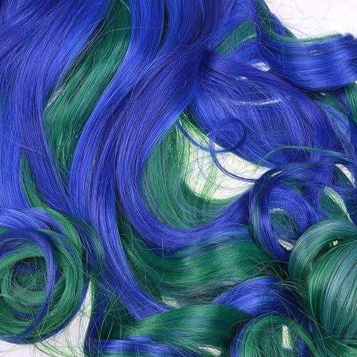 Miniatura 5 de MQ Peluca de mujer azul pavo real verde, pelucas largas rizadas onduladas para niña de 29.5 pulgadas, peluca colorida para cosplay, disfraz de