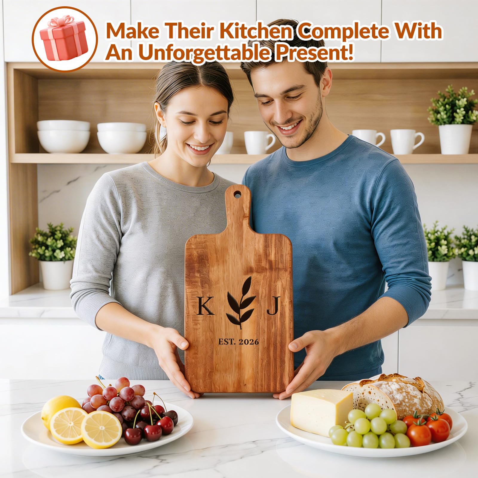 Tabla de cortar de acacia personalizada con asa, tabla de queso con nombre grabado personalizado, para charcutería, carne, pizza, pan, verduras, regalos para mamá, esposa, familia, amigos