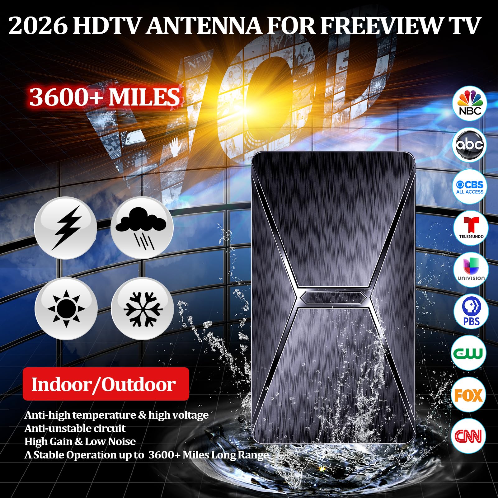 Antena de TV interior mejorada 2026, antena digital HD de alcance de más de 3600 millas para Smart TV, más fuerte con amplificador de señal amplificado, soporta todos los televisores 4K, 8K, 1080p