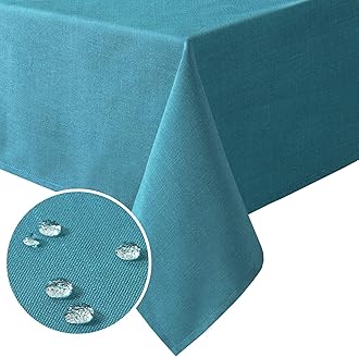 H.VERSAILTEX Linen Textured Table Cloths 60 x 60 Inch Premium Solid Tablecloth Spill-Proof Waterproof Table Cover for Dining Buffet Feature Extra Soft and Thick Fabric Wrinkle Free, Teal