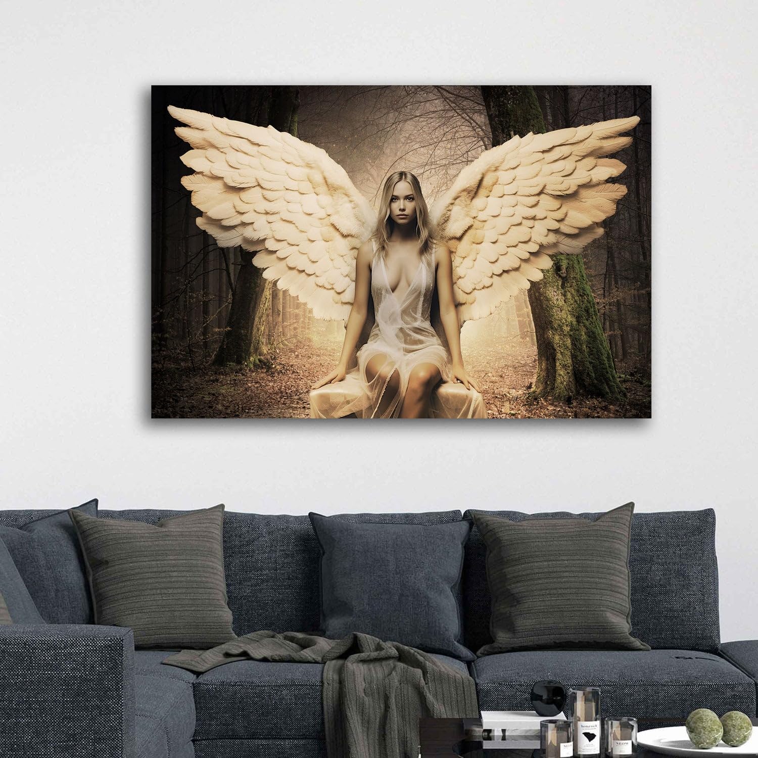 Lienzo cuadro moderno mujer angel con alas decoración de pared Tamaño 120x80x2cm