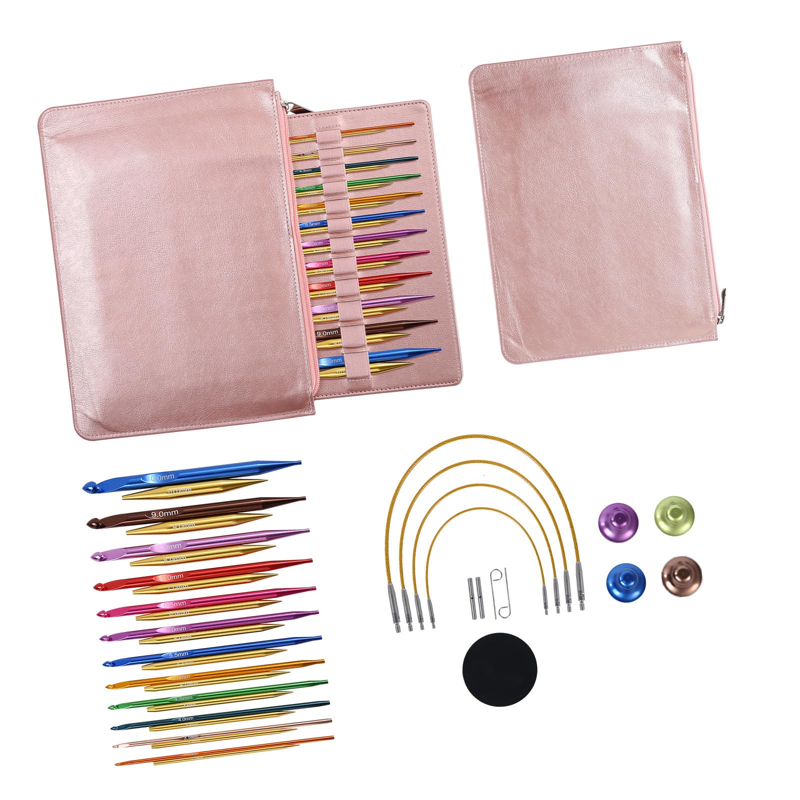 12 pares de agujas circulares intercambiables de aluminio de 3,0 a 10 mm, agujas de ganchillo tunecinas con cable para tejer, manualidades, juego de agujas circulares intercambiables con