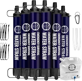 Emergency Water Filter Straw, 6-Pack, Essential Portable Survival Gear for Hiking, Camping, Fishing,Personal Travel Accessories for Clean Drinking Water