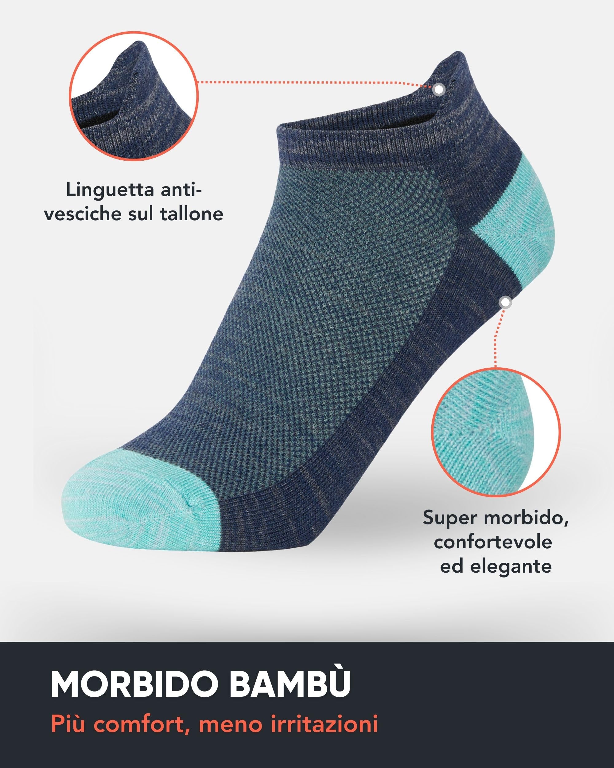 FM London Confezione da 8 Calzini Uomo Corti in Bamboo - Calze Running Morbide, Traspiranti e Resistenti agli Odori, Sportivi - con Protezione sul Tallone