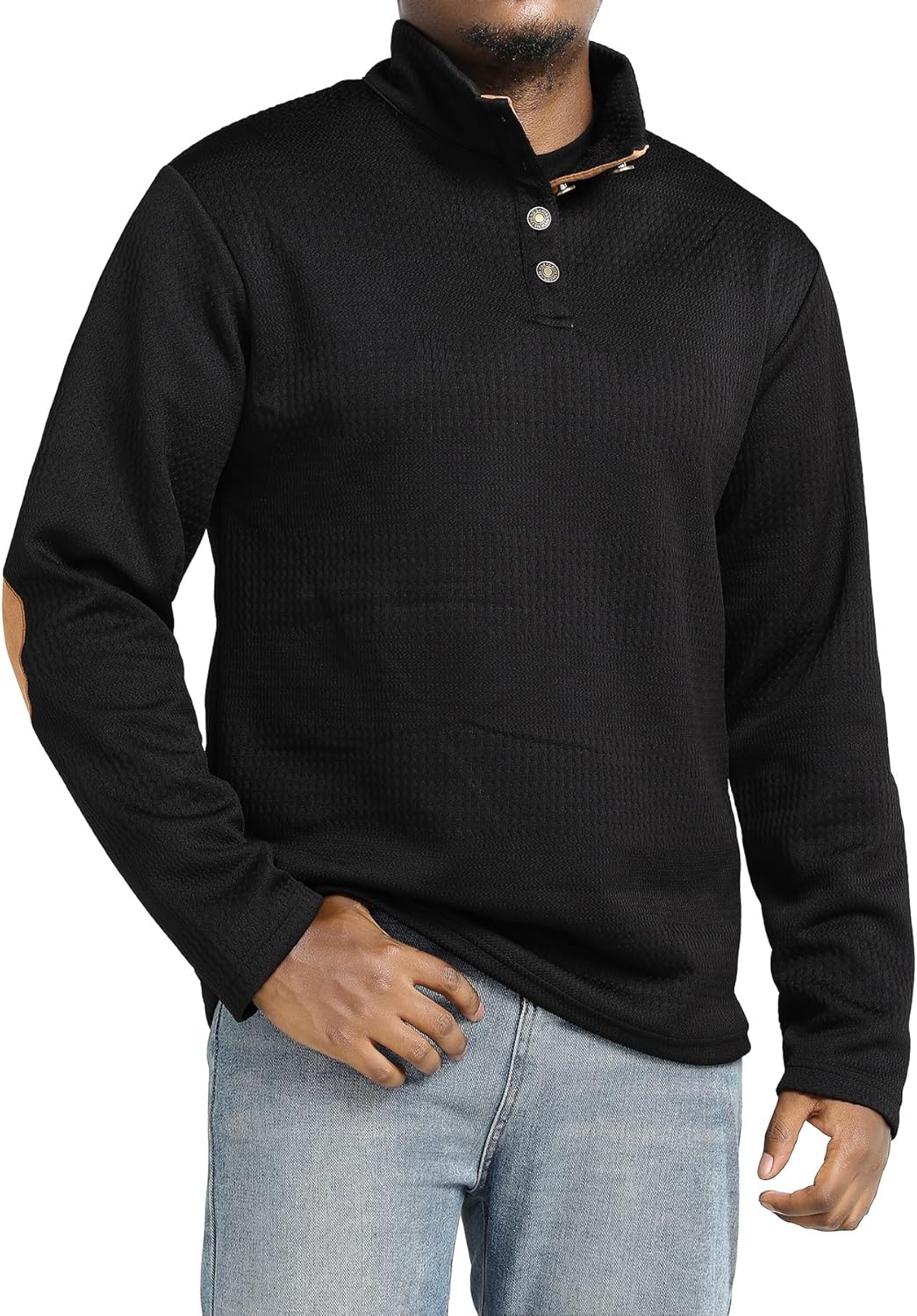 Mens Casual Lapel Sweatshirt Long Sleeve Button Pullover Sweatshirts for Daily - Image 2