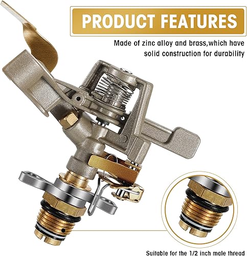 Miniatura 3 de Cabezal de aspersor de impacto de latón, rociador pulsante para jardín, ajustable, 360 grados, cabezal de rociador resistente con boquillas para