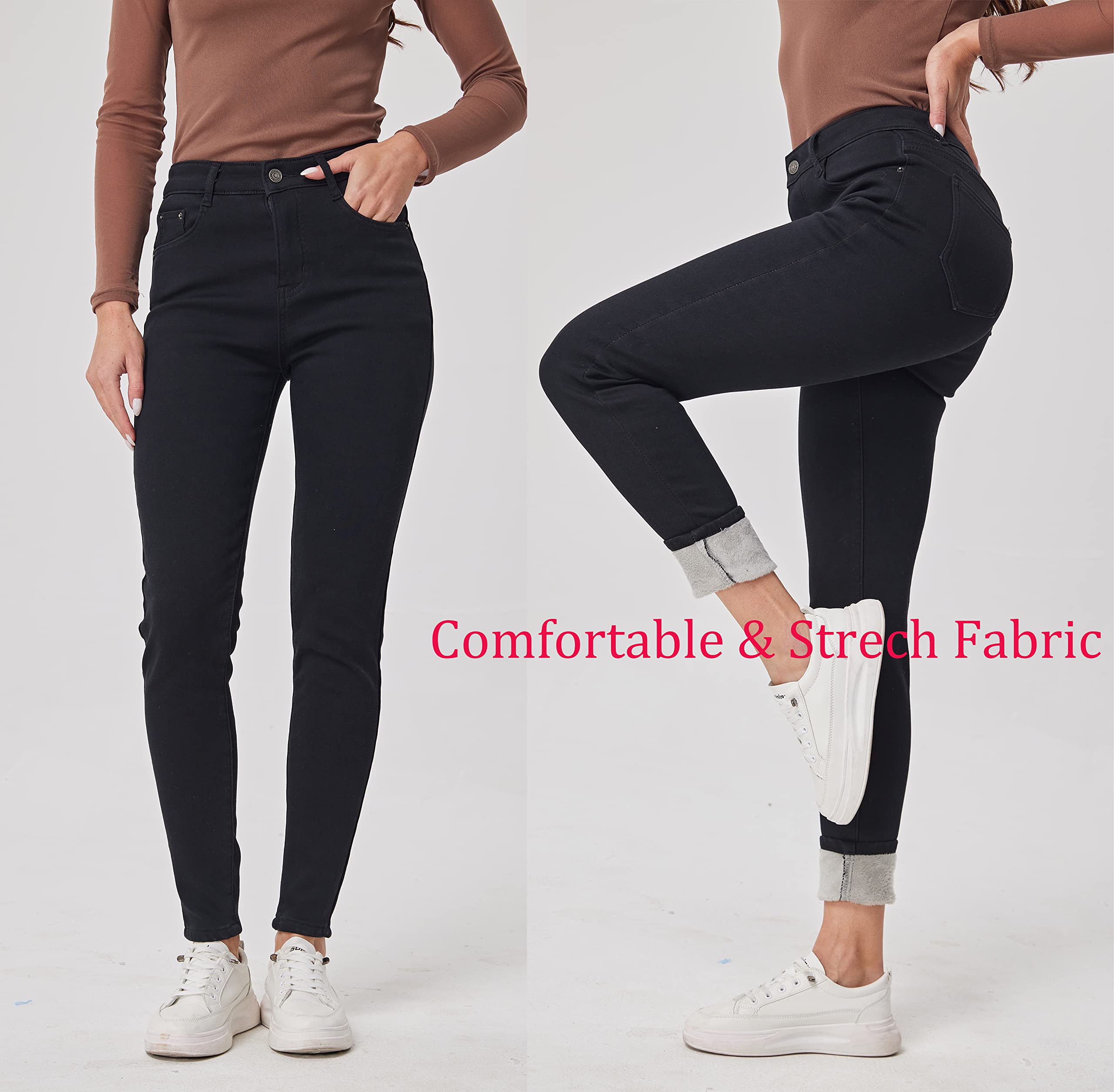 Fakanhui Jean d'hiver doublé en Polaire pour Femme avec Doublure en Flanelle Thermique