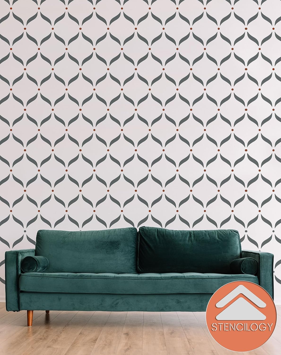 STENCILOGY® / Alara - 22.8" x 39" XL Wall Stencil, Vintage Lattice Herringbone Stencil, Large Allover Wall Stencils for Painting, Large Trelis Geometric Wall Stencil