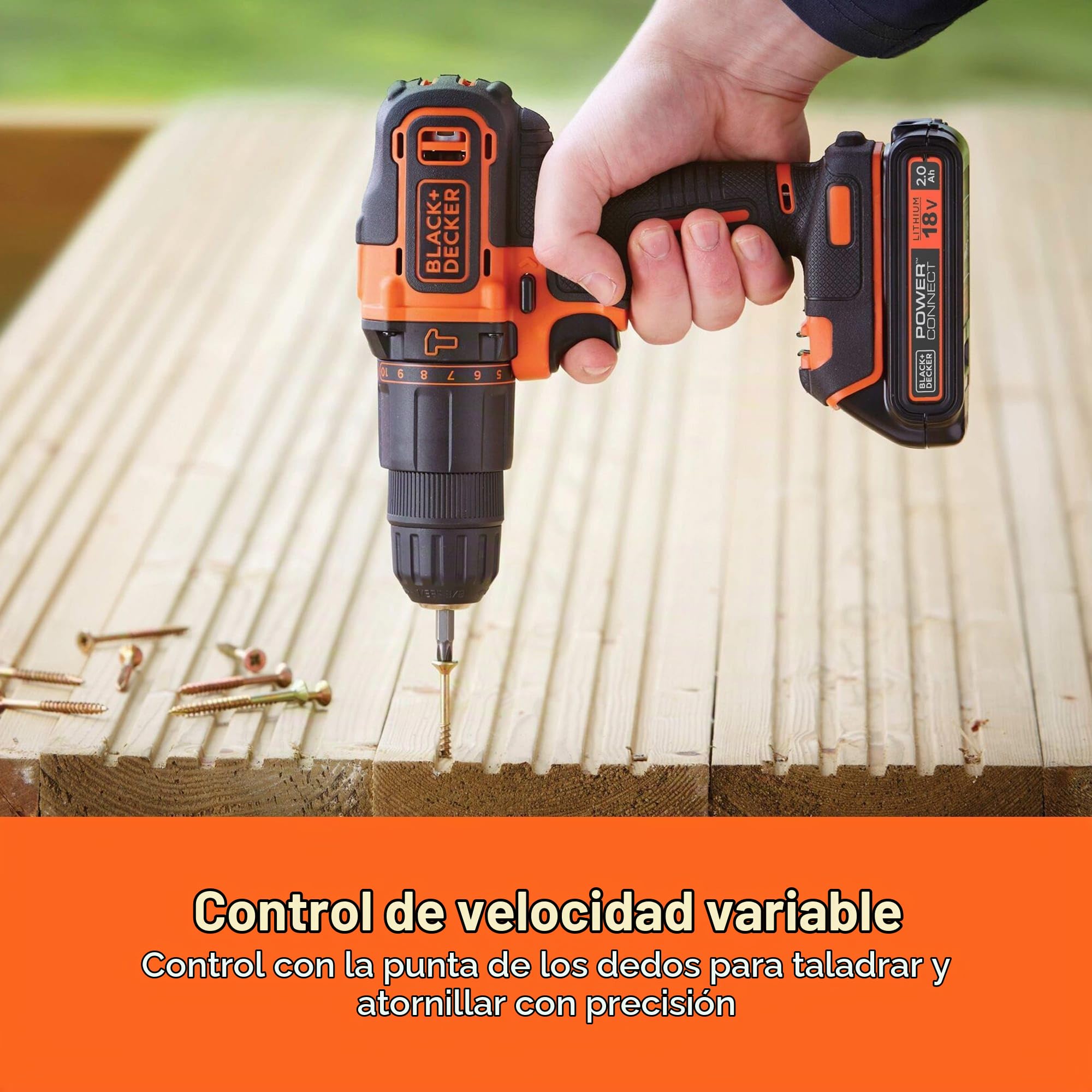 BLACK+DECKER Taladro de percusión 18V, 2 baterías 2Ah, cargador 400mA, 100 accesorios, maletín, BDCHD18D2AB-QW