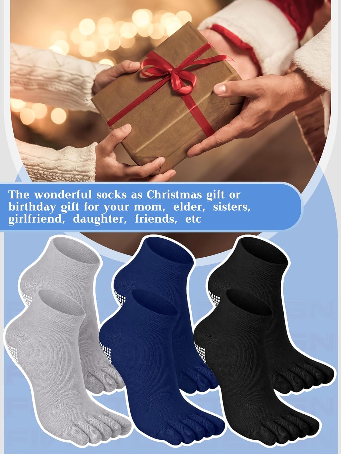 6 Pairs Women Toe Socks Non Slip Yoga Socks with Grip Men Pilates Toe Socks for Dance Gym - Image 7