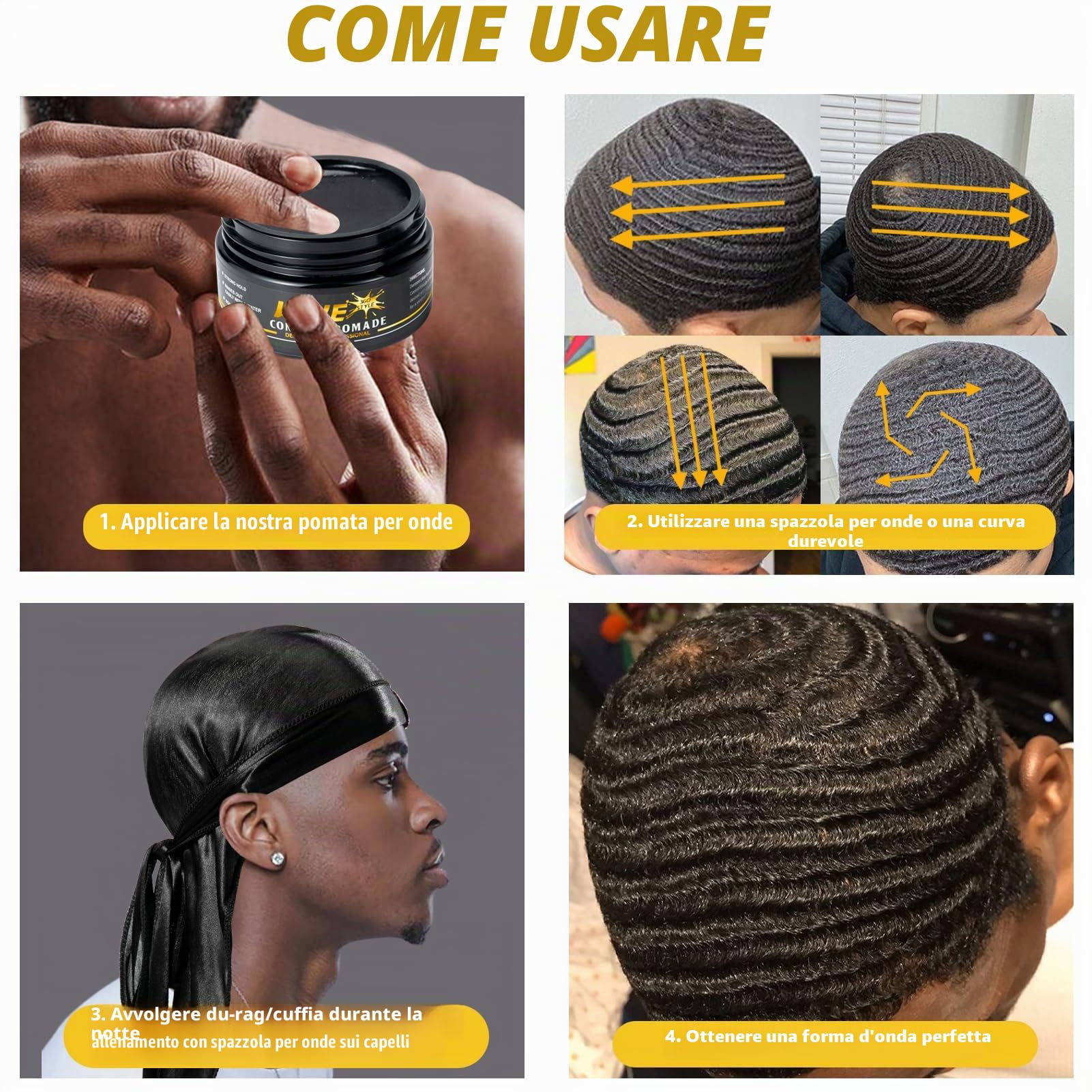 360 Wave Pomade Unguento Ondulato Per Gli Uomini, Tenuta Forte, Lavaggio Facile, Crema Per Capelli Allenamento A 360 Onde, Grasso Ondulato Per Gli Uomini