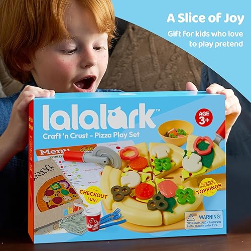 Miniatura 8 de lalalark Play Food - Juguete de pizza con 18 coberturas - Cortar alimentos para niños - Craft 'n Crust - Check Out interactivo - Dinero de juego -