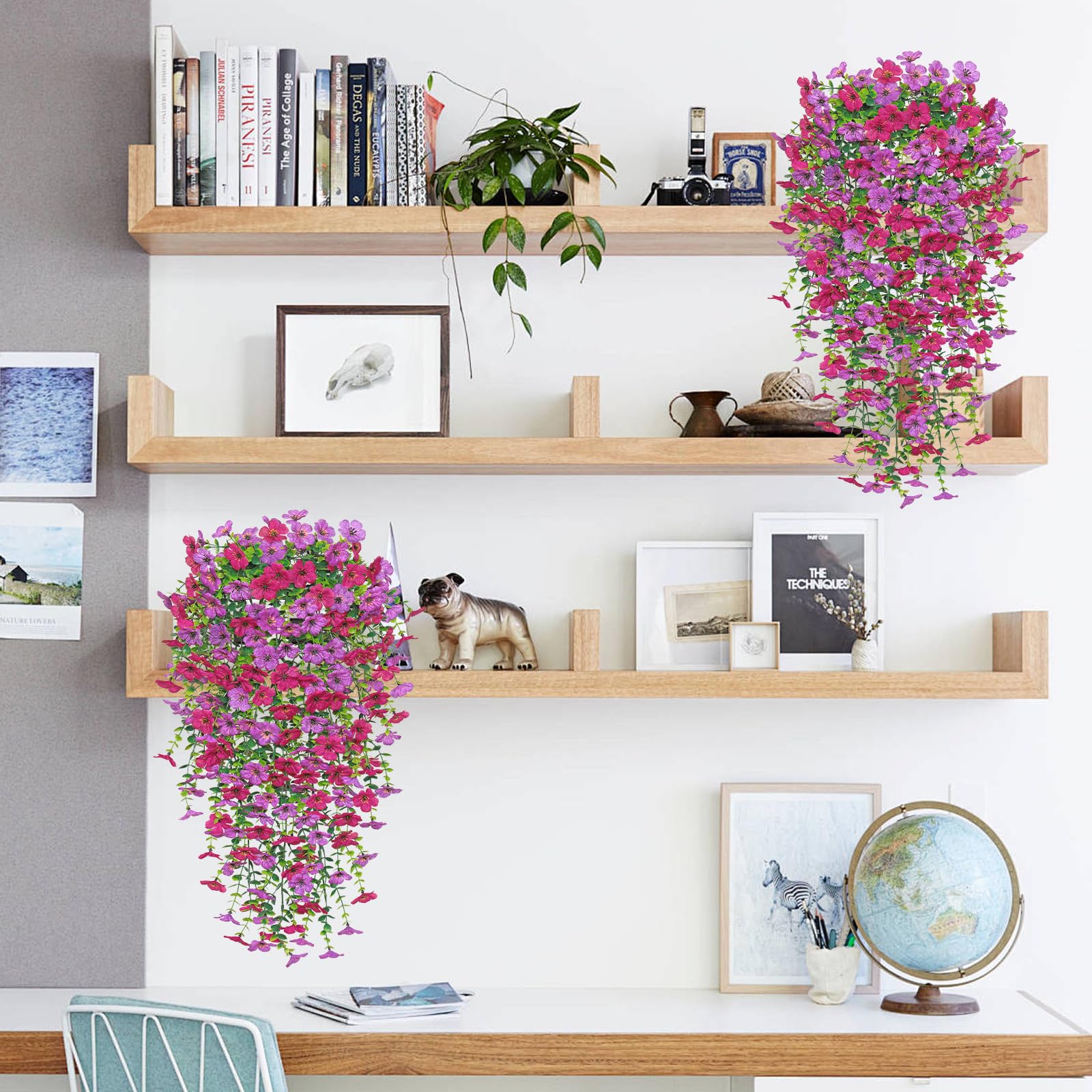 Betylifoy Fiori Artificiali da Appendere 4 Pezzi Resistenti ai Raggi UV Fiori Artificiali Misti Fiore Artificiali per Giardino Patio Matrimoni Decorazioni da Esterni (Rosa rosso&viola)