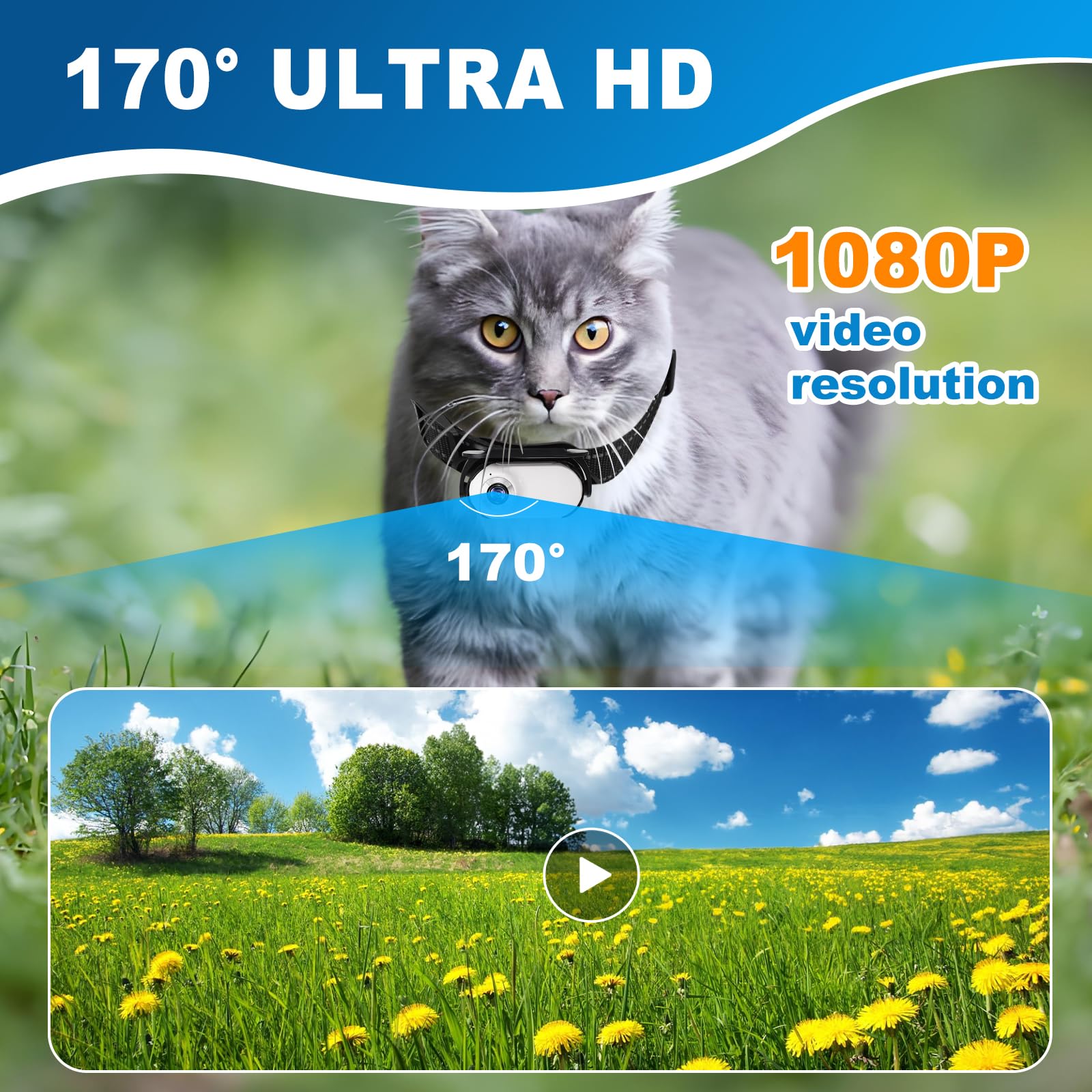 Collar de cámara para gatos 1080P, mini cámara deportiva inalámbrica con grabación de video, cámara de acción pequeña para suministros de mascotas, cámara corporal para interiores y