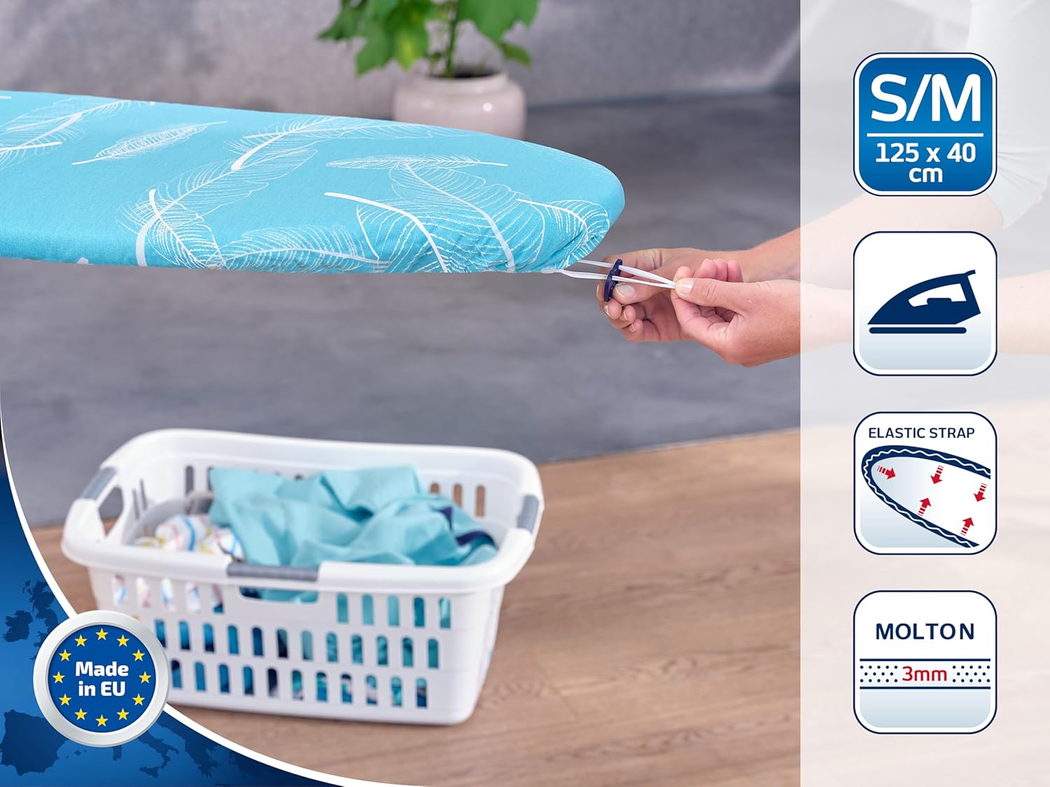 Leifheit Ironing Board Cover Thermo Reflect M, Iron Board Cover, max. 125 x 40 cm, Butterflies Blue