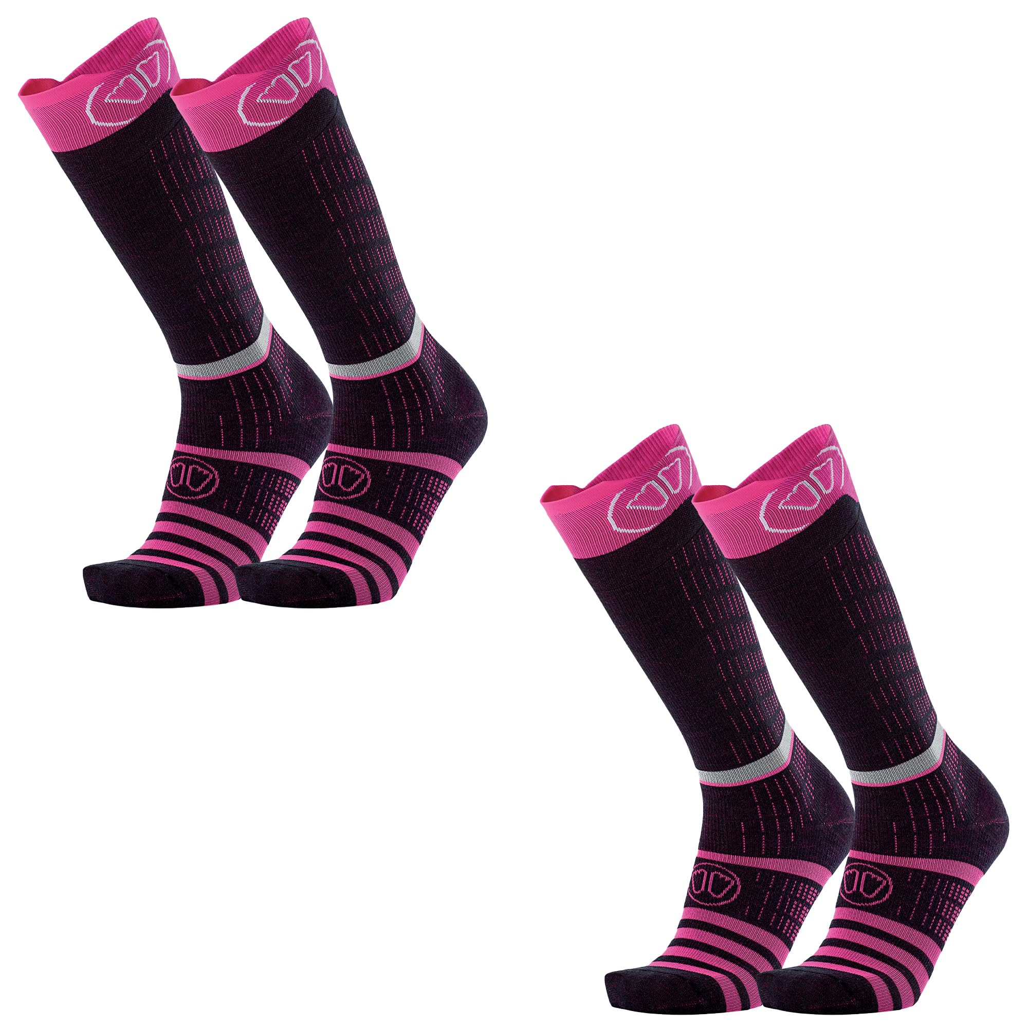Sidas Chaussettes de Ski et Snowboard pour femme, Lot de 2 paires, En laine Mérinos, Isolation contre le froid et Respirantes, Zones de Confort et de Protections