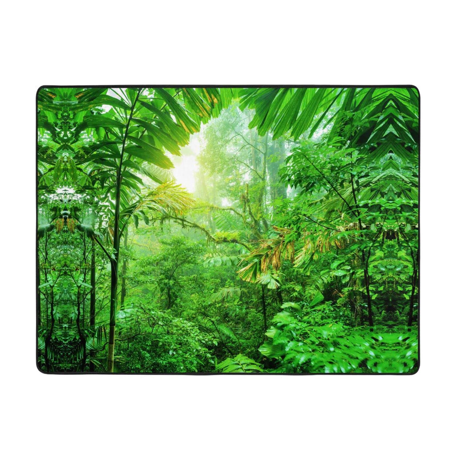 Tapis flanelle antidérapant imprimé tropical 160x122 cm en peluche douce