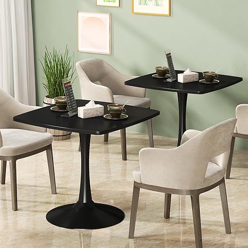 Miniatura 5 de DKLGG Mesa de comedor cuadrada negra, mesa de tulipán de 31.5 pulgadas, mesa de comedor con mesa de MDF y patas de metal, diseño de tulipán para 2-4