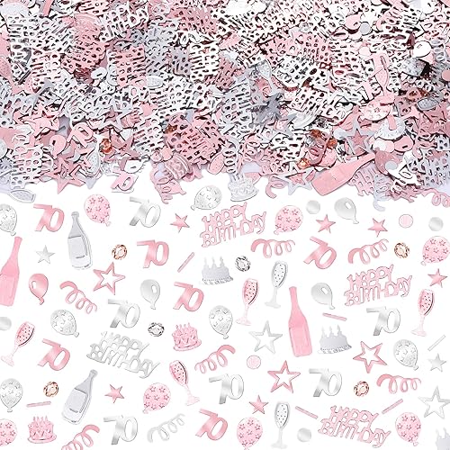 3000 piezas de decoración de confeti de feliz cumpleaños número 70 con diamantes, color oro rosa, decoración de mesa para fiesta de cumpleaños