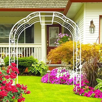 Metal Garden Arch 98.4" H Garden Arbor Trellis for Outdoor Climbing Plants Support Rose Lawn Tall Large Wedding Archway Cream White, XL